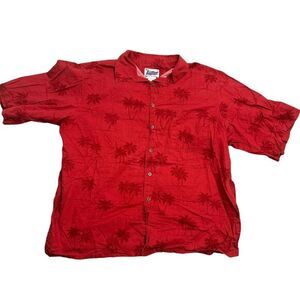 Reyn Spooner Men's Size XL Red Palm Tree Short Sleeve 100% Cotton Hawaiian Shirt